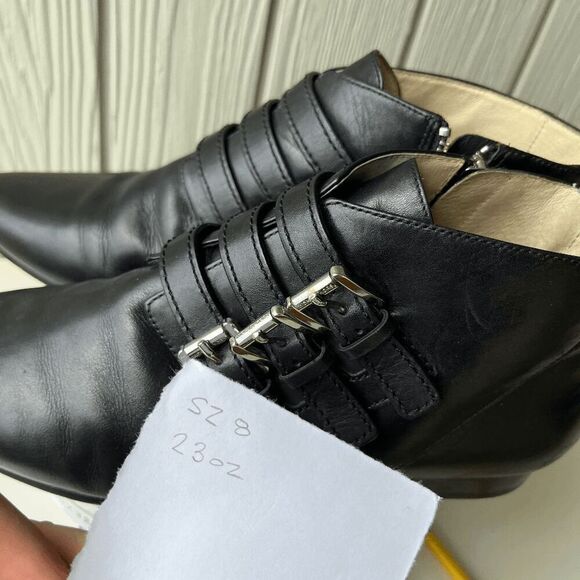 Michael Kors MK Roswell Black Leather Ankle Boots Buckle Pointed Toe 8 - Picture 11 of 16